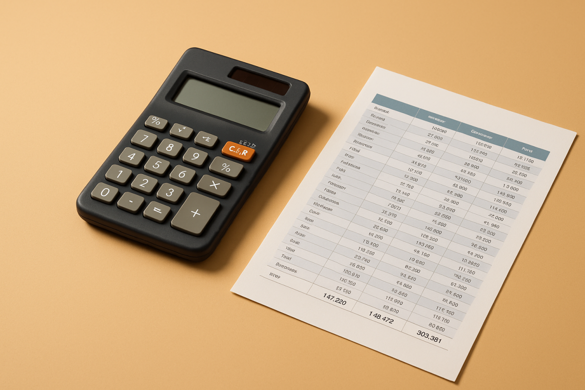 calculadora e tabela de finanças pessoais