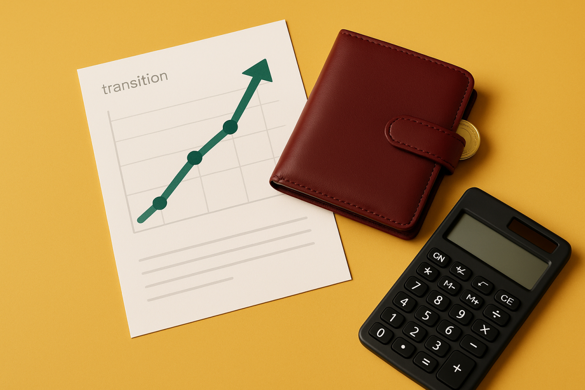 documento financeiro e calculadora sobre superfície amarela