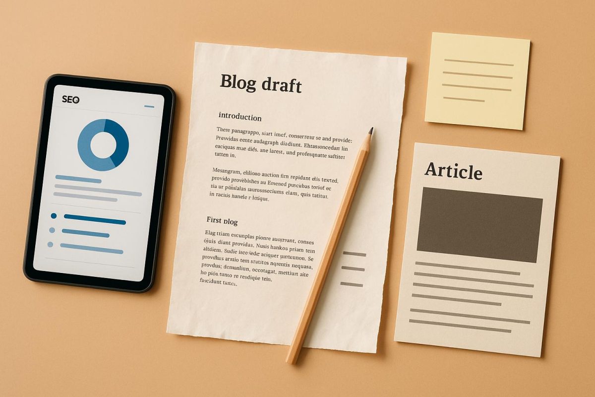 esboço de blog com telefone e papel sobre mesa