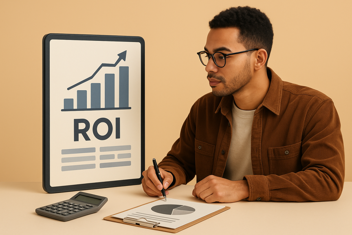 Homem analisando gráficos de ROI