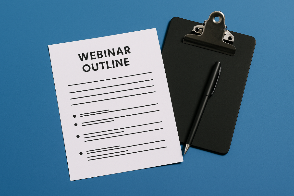 Documento de esboço para webinar sobre fundo azul.