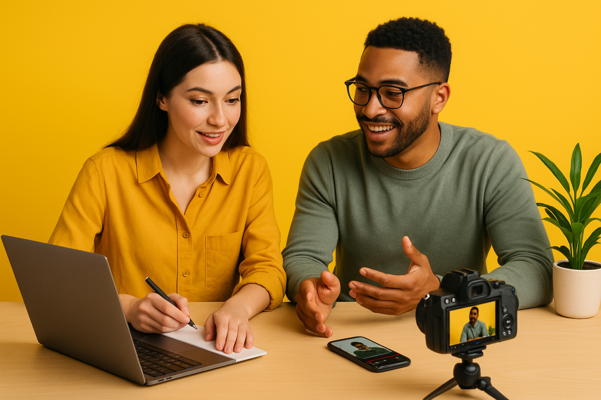 duas pessoas discutindo sobre gravação de vídeo