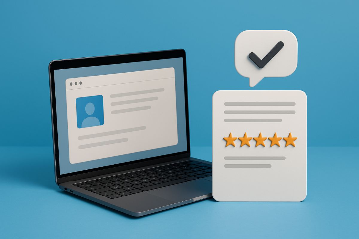Laptop com comentários e avaliações positivas.