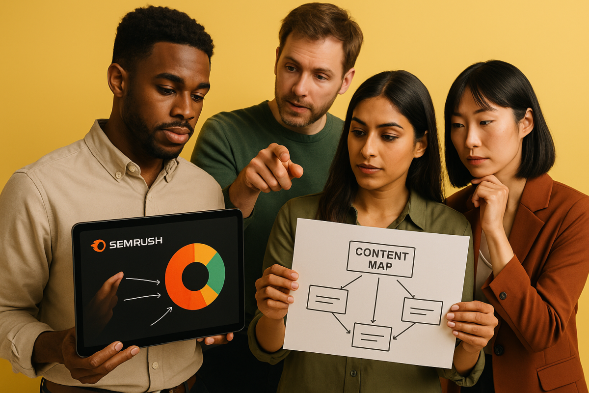 Grupo analisando ferramentas do SEMrush