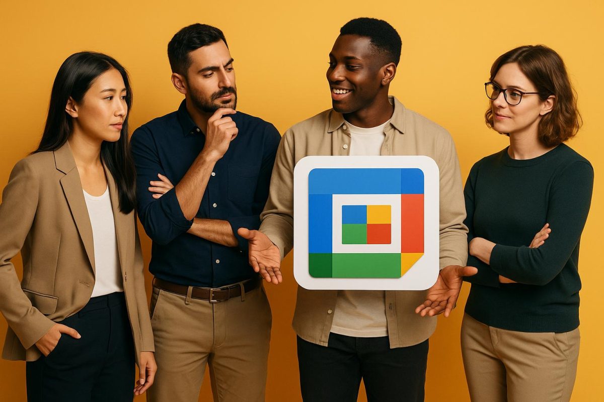 Quatro pessoas discutindo sobre o Google Calendar