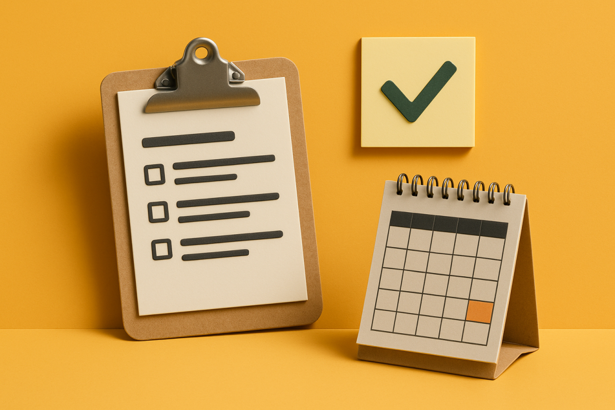 Ferramentas de organização em fundo amarelo