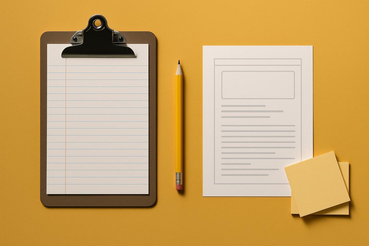 materiais de escritório sobre fundo amarelo