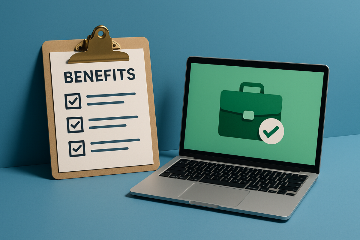 computador com lista de benefícios trabalhistas