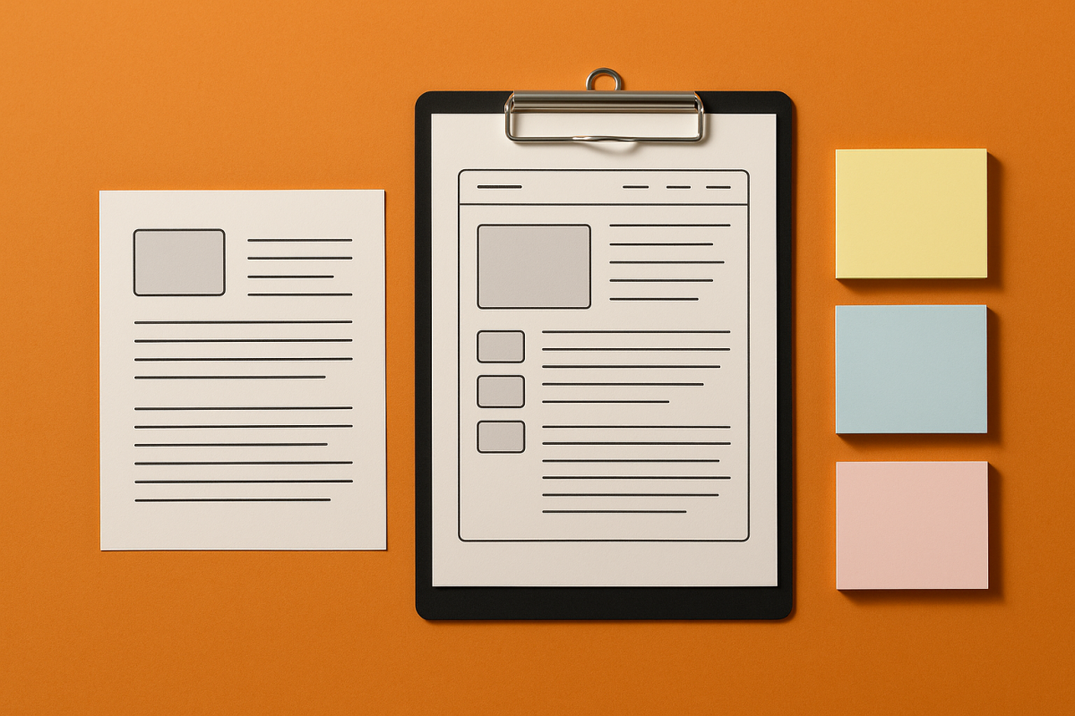 folhas de papel organizadas com post-its coloridos