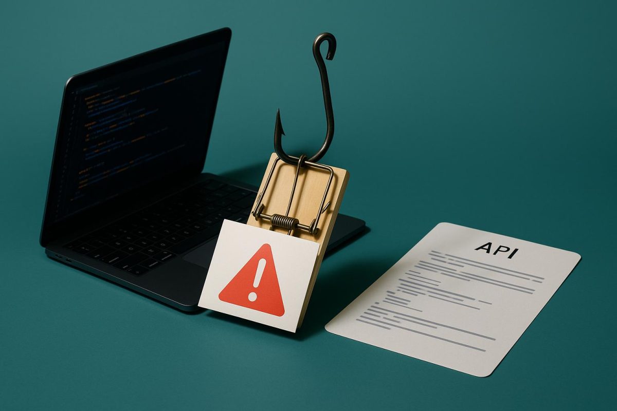 armadilha com alerta e laptop ao fundo