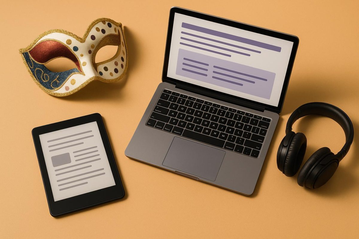 dispositivos eletrônicos com uma máscara colorida
