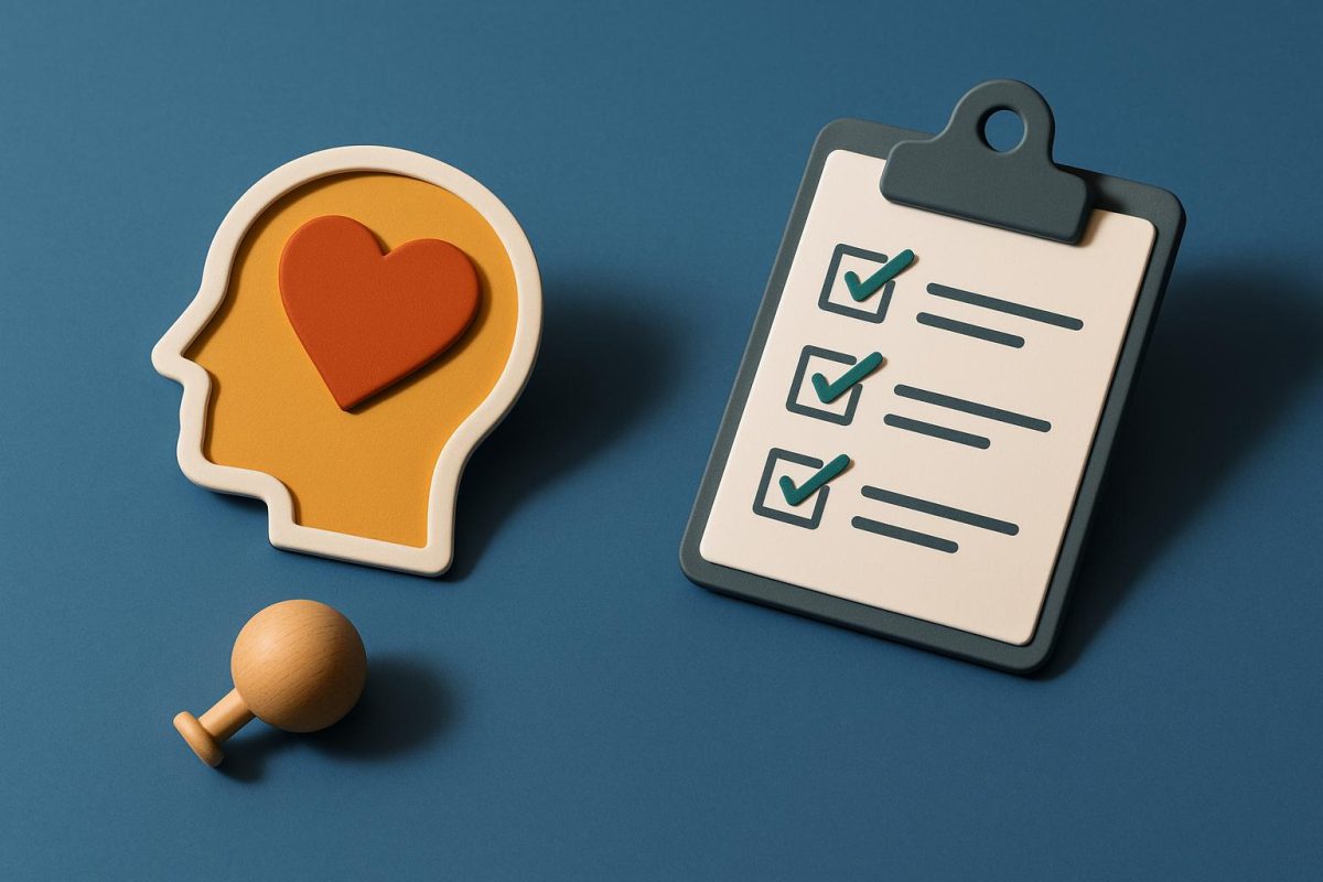 ilustração de cabeça com coração e checklist