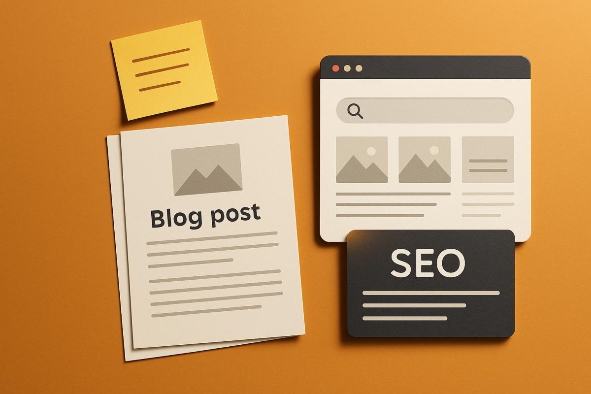 Materiais de blog sobre SEO sobre fundo laranja