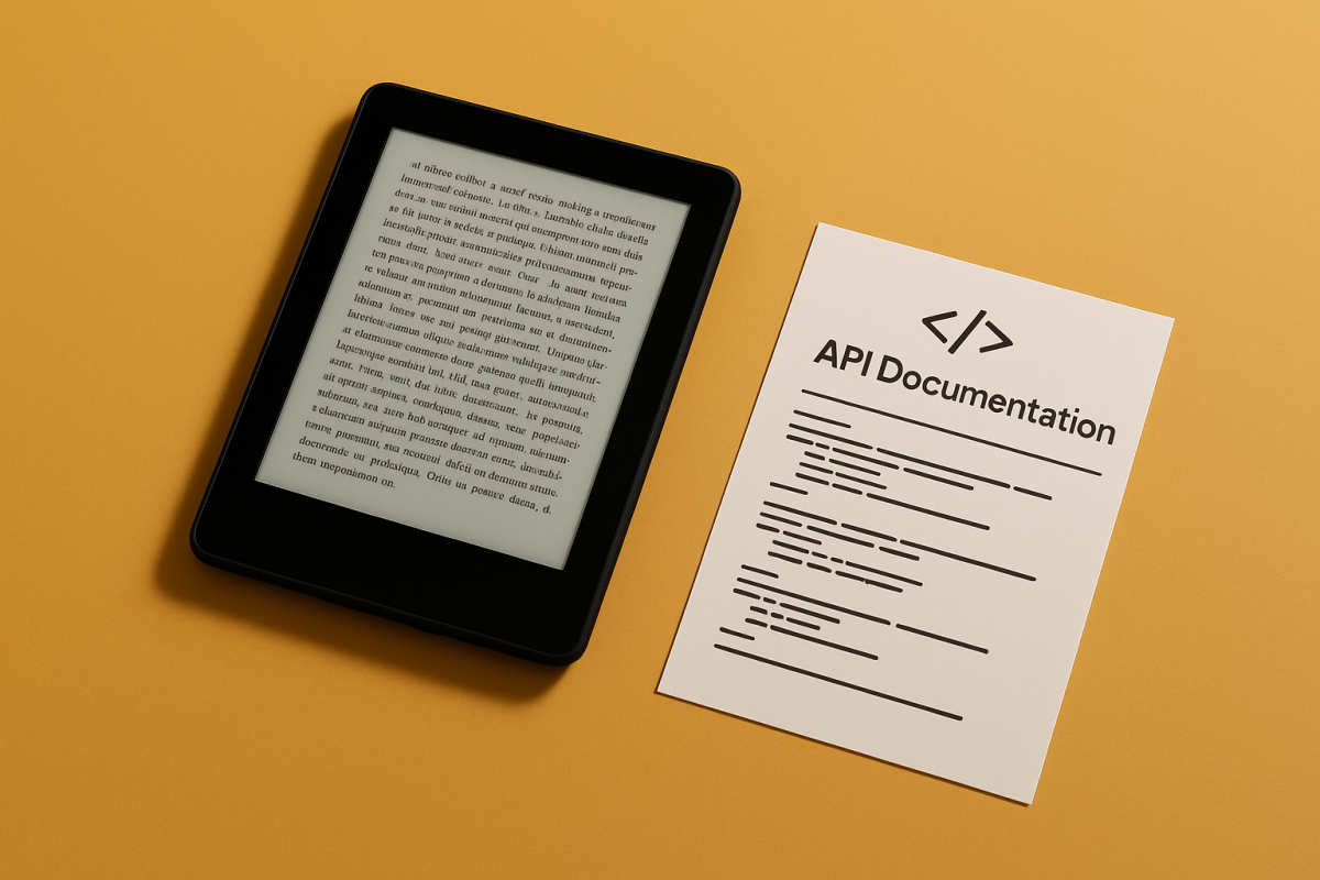 e-reader ao lado de documento de API