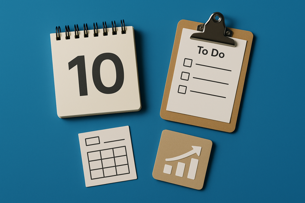 materiais de escritório com calendário e lista de tarefas
