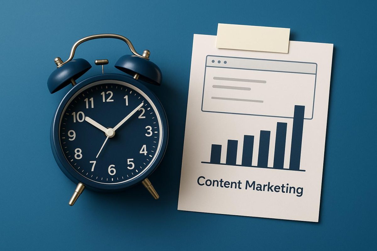 Relógio azul e gráfico de marketing