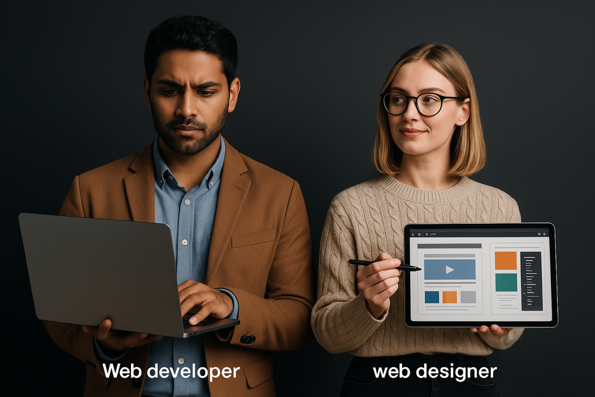 web developer e web designer trabalhando juntos