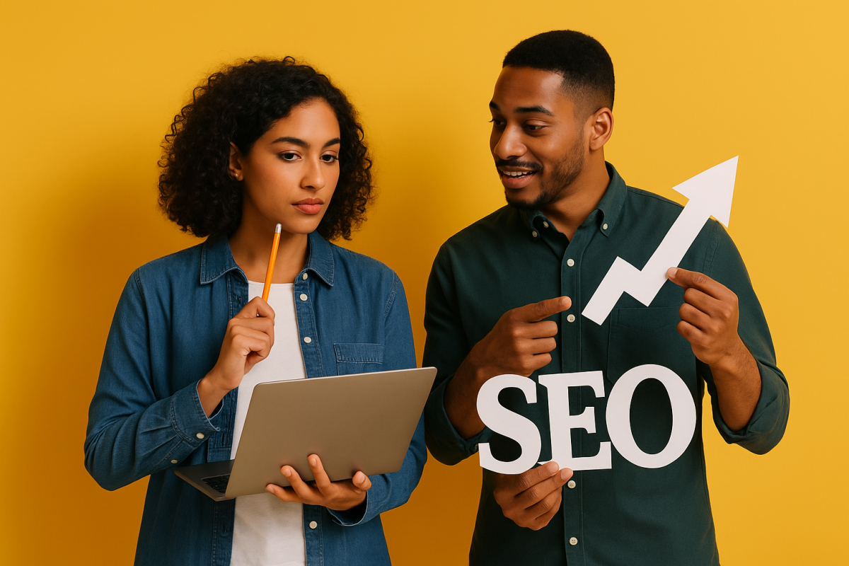 duas pessoas discutindo sobre SEO