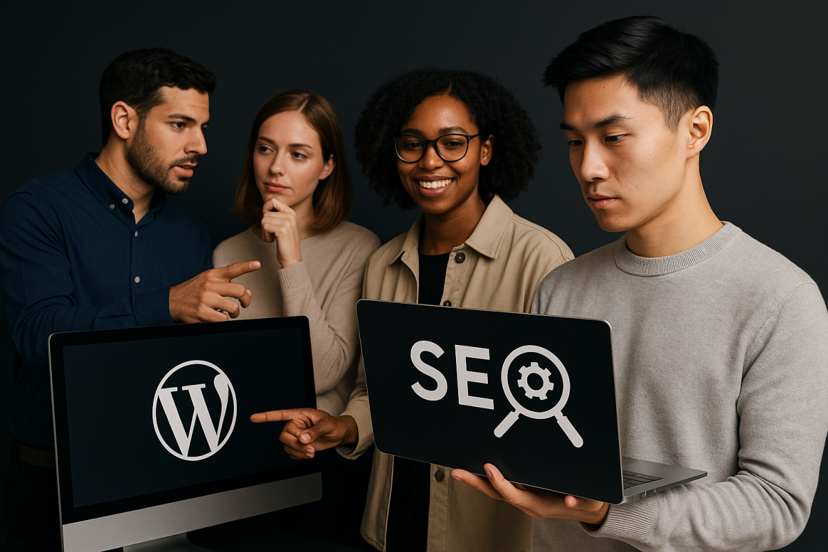 Grupo de pessoas discutindo sobre SEO para desenvolvedores.