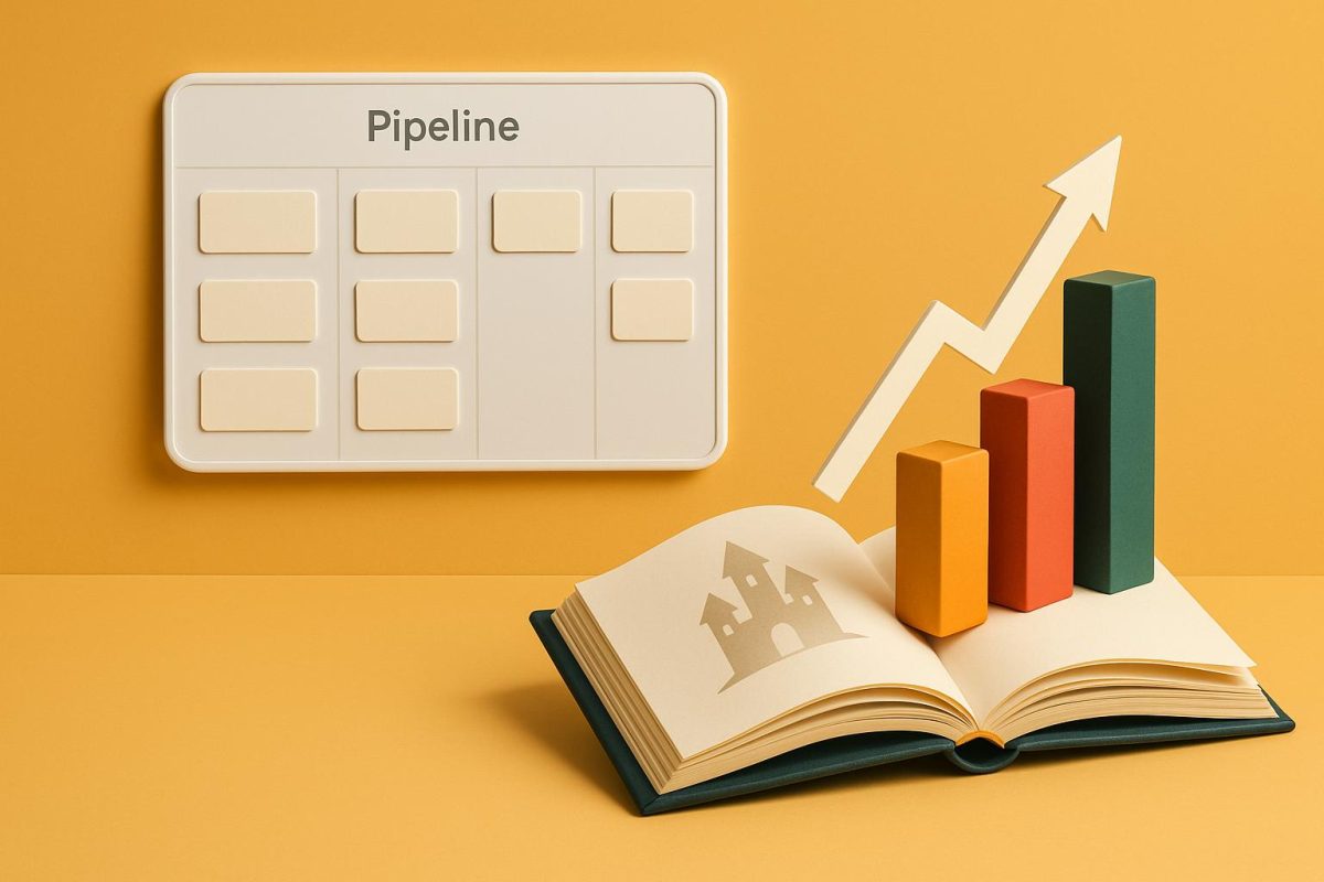 ilustração de gráfico e livro sobre pipeline