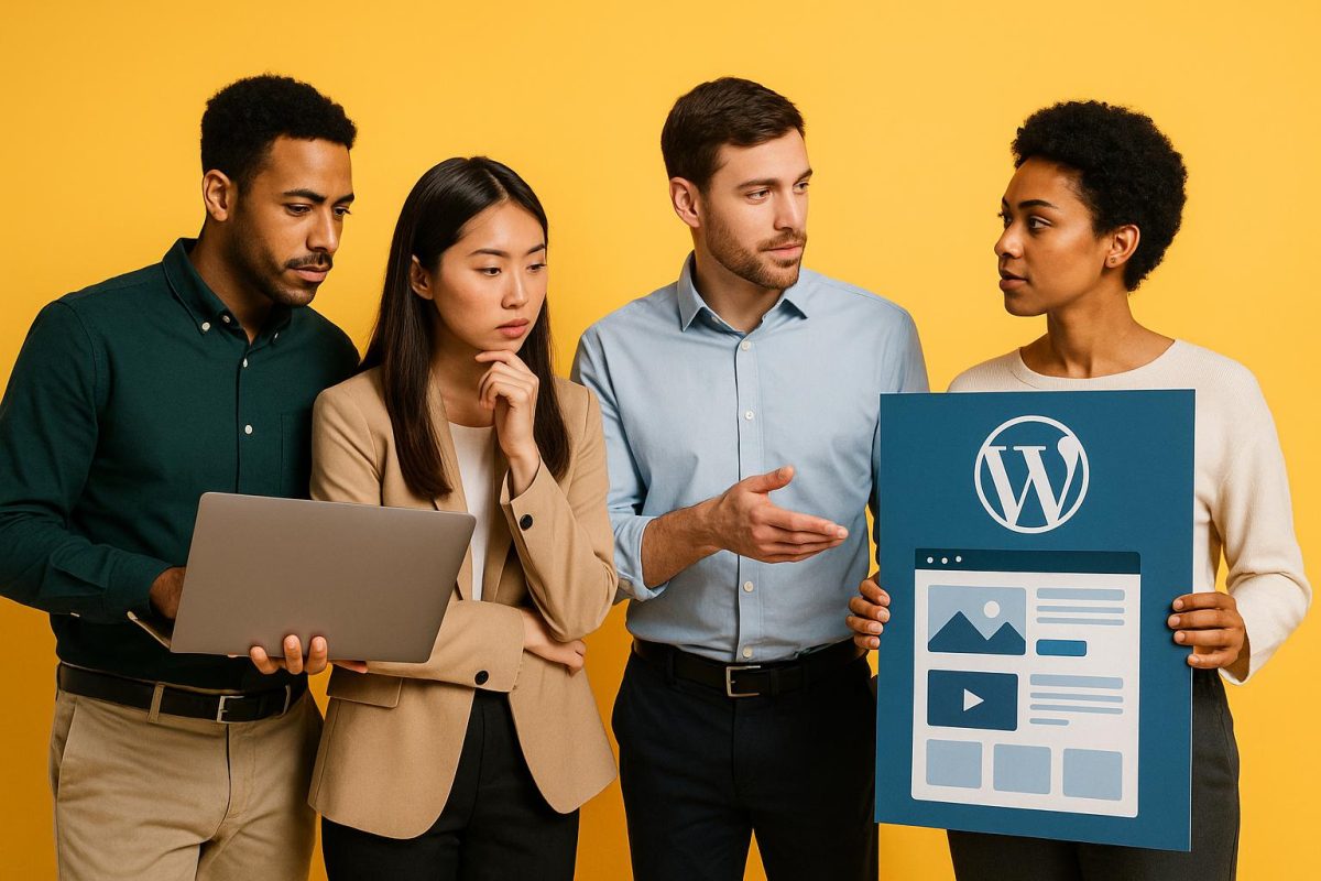 Grupo discutindo sobre WordPress