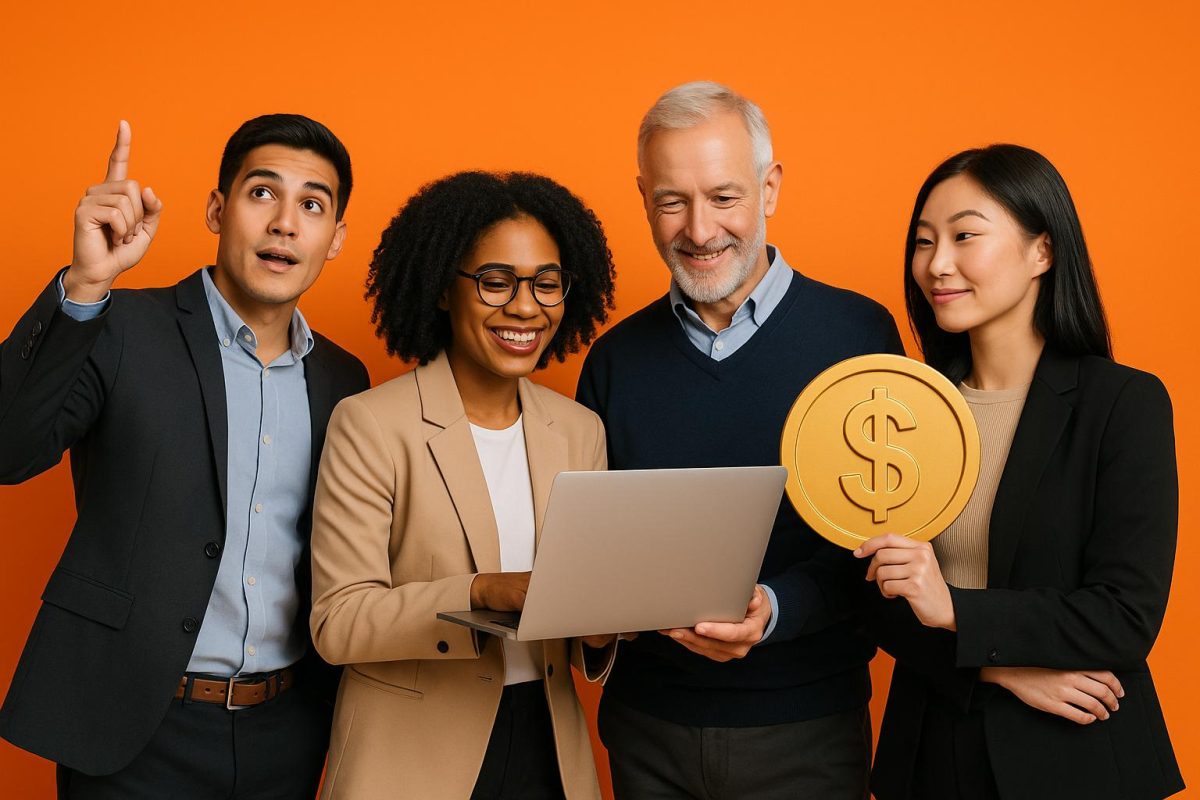 profissionais felizes discutindo estratégias financeiras